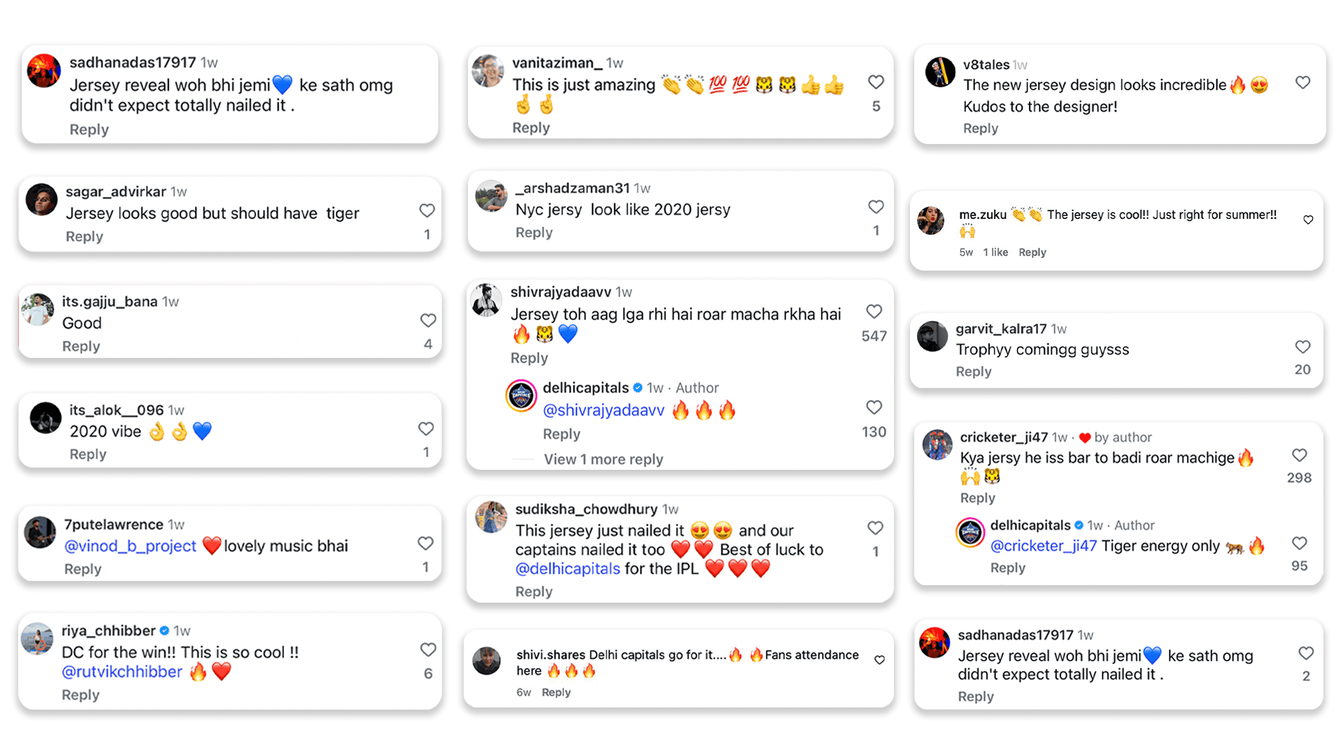 Fan comments praising the Delhi Capitals IPL 2026 jersey reveal on social media