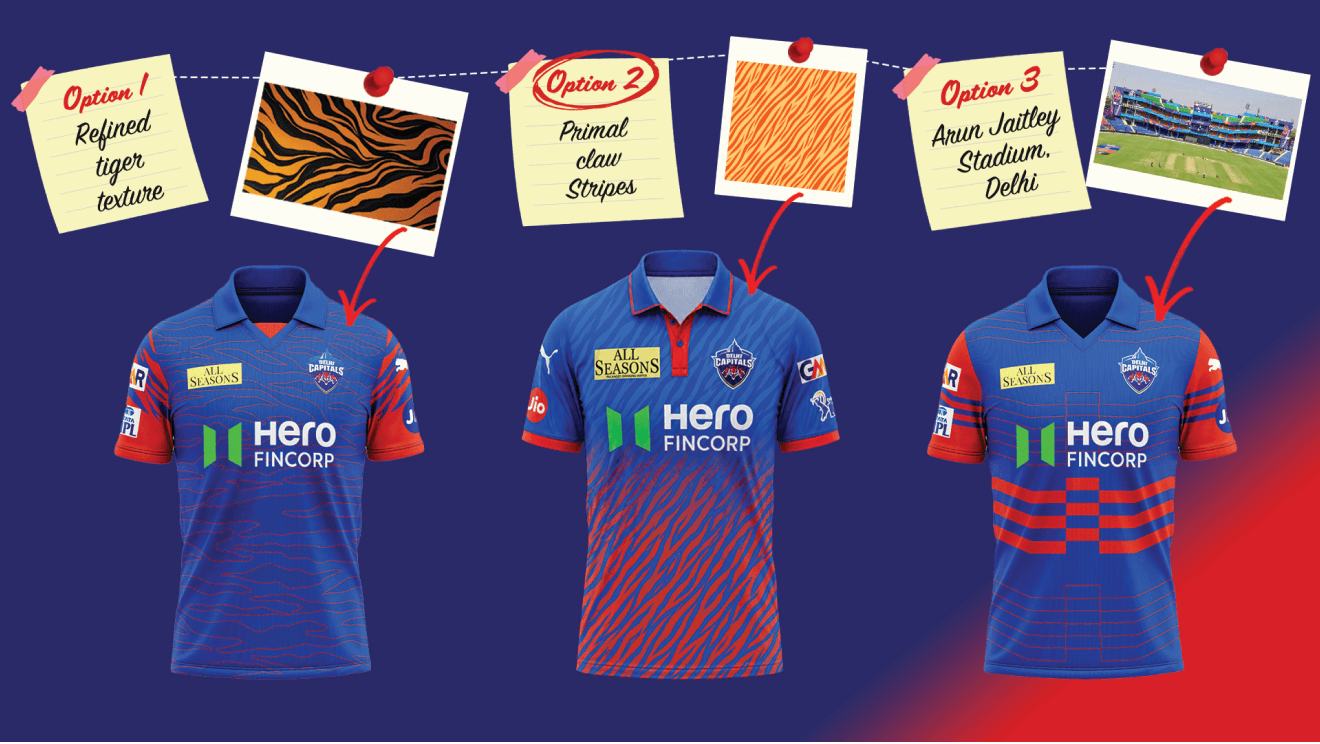 Two creative directions explored for the Delhi Capitals IPL 2026 jersey