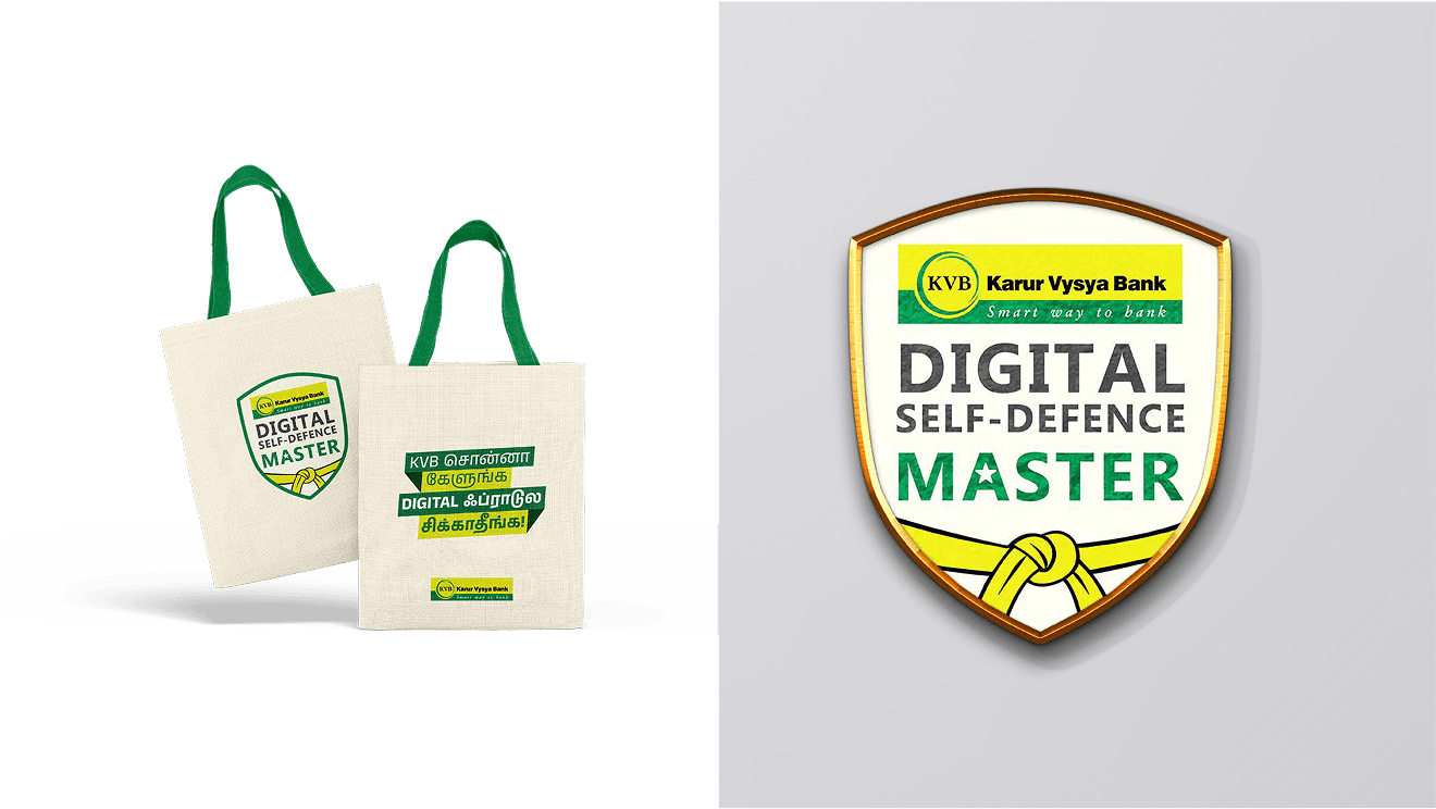 KVB branded bag and badge campaign merchandise