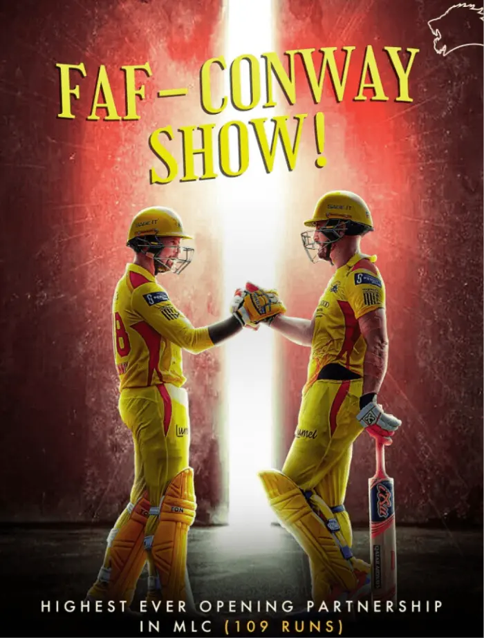 Faf-Conway show, a Texas Super Kings partnership poster