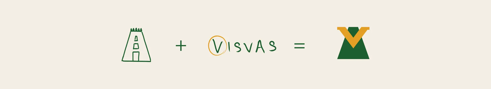 Temple gopuram plus the Visvas name equals the Visvas mark