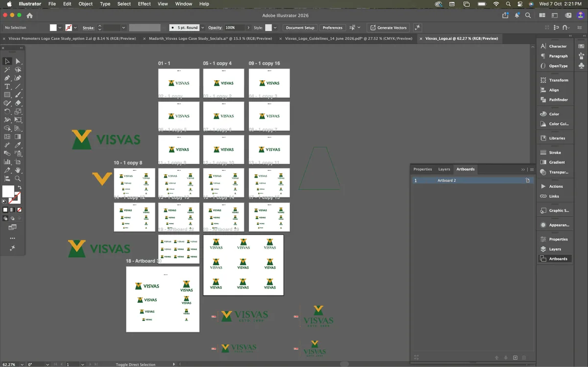 Logo lockup variations laid out in Illustrator