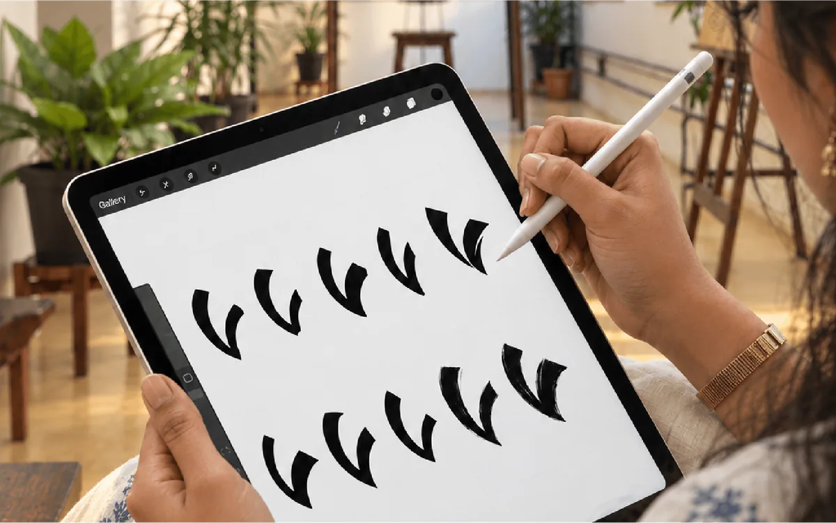 Drawing variations of the V mark on an iPad